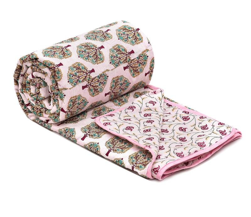 Pink Be Wangle Floral Printed Reversible Single Bed Dohar AC Blanket