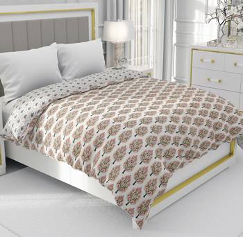 White Be Wangle Floral Printed Reversible Double Bed Dohar AC Blanket 1