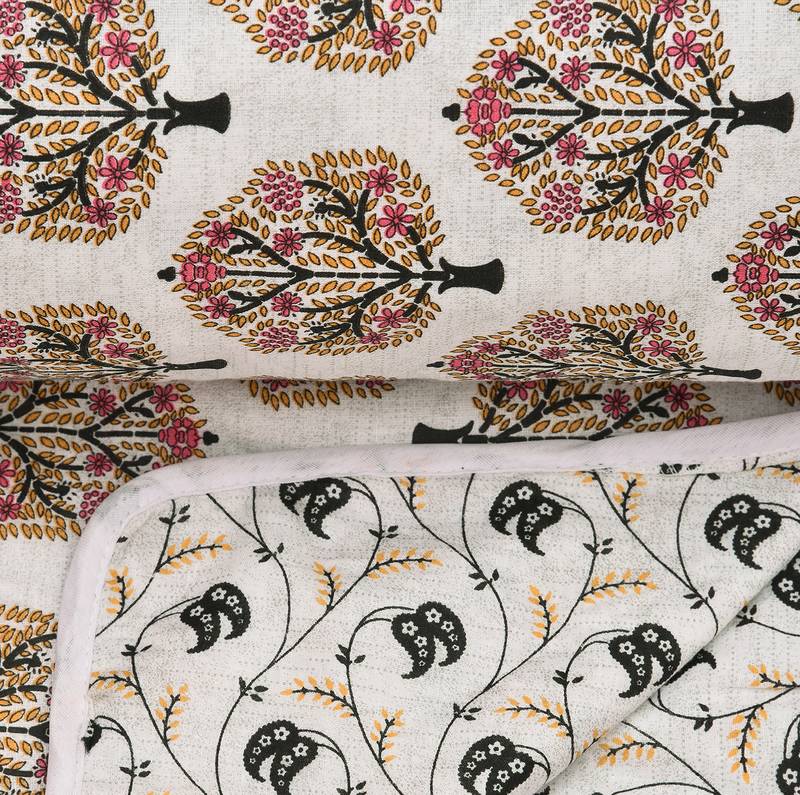 White Be Wangle Floral Printed Reversible Double Bed Dohar AC Blanket