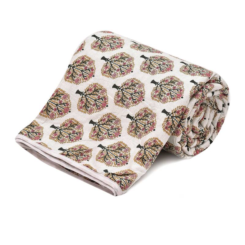 White Be Wangle Floral Printed Reversible Single Bed Dohar AC Blanket