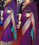 Vidya Balan Purple Heavy Stylish designer saree with blouse