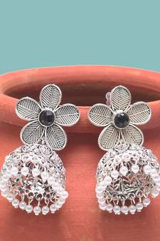 Oxidised Floral Jhumki