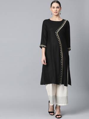 Black Colored Thread Embroidery With Rayon Fabric 1