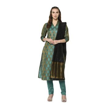 green Elora Cotton Jacquard Woven Designer Salwar Suit Unstitched Dress Material for Women 1