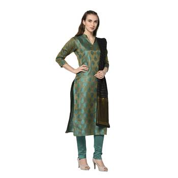 green Elora Cotton Jacquard Woven Designer Salwar Suit Unstitched Dress Material for Women 3