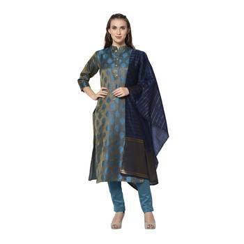 turquiose Elora Cotton Jacquard Woven Designer Salwar Suit Unstitched Dress Material for Women 1