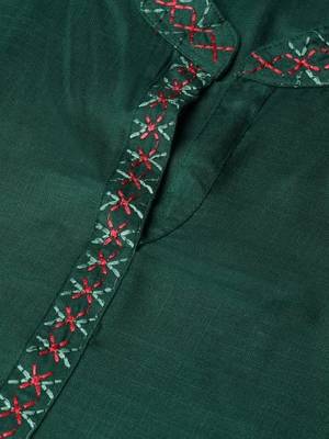 Green Colored Thread Embroidery With Rayon Fabric 3