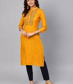 Mustard Colored Thread Embroidery With Rayon Fabric