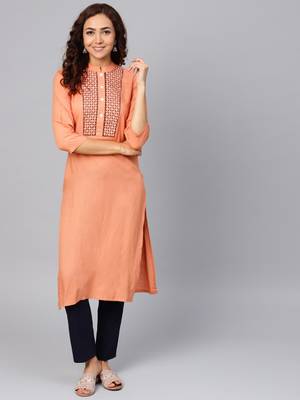 Peach Colored Thread Embroidery With Rayon Fabric 1