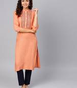 Peach Colored Thread Embroidery With Rayon Fabric