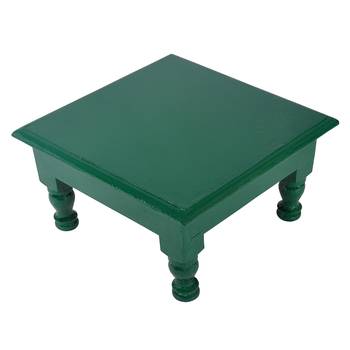 Wooden Pooja Chowki Green Color Bajot Stool for Living Room Decoration Gifts 11 x 11 x 6 inch 1
