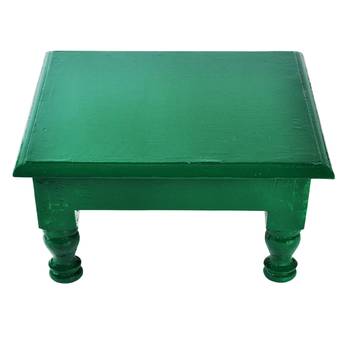 Wooden Pooja Chowki Green Color Bajot Stool for Living Room Decoration Gifts 11 x 11 x 6 inch 2