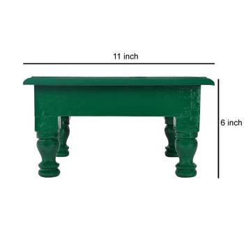 Wooden Pooja Chowki Green Color Bajot Stool for Living Room Decoration Gifts 11 x 11 x 6 inch 3