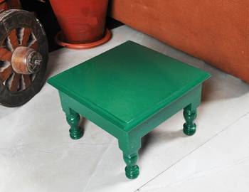 Wooden Pooja Chowki Green Color Bajot Stool for Living Room Decoration Gifts 11 x 11 x 6 inch 4