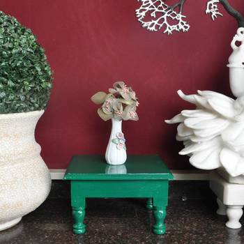 Wooden Pooja Chowki Green Color Bajot Stool for Living Room Decoration Gifts 11 x 11 x 6 inch 5