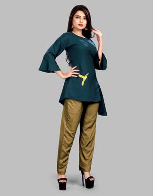 Emerald embroidered viscose rayon party-tops 4