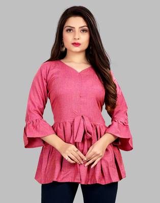 Pink plain viscose rayon party-tops 1