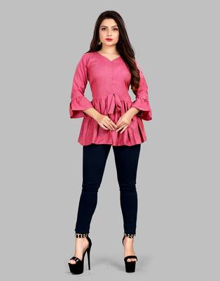 Pink plain viscose rayon party-tops 2