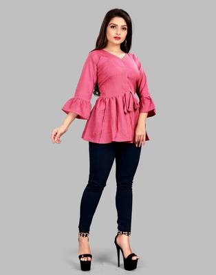 Pink plain viscose rayon party-tops 3