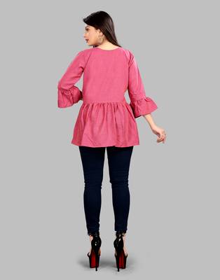 Pink plain viscose rayon party-tops 4