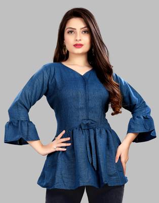 Navy-blue plain viscose rayon party-tops 1