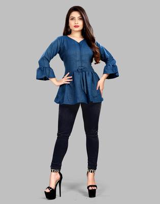 Navy-blue plain viscose rayon party-tops 2