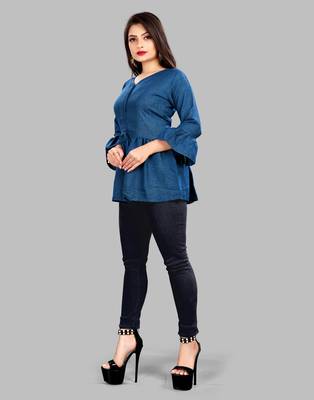 Navy-blue plain viscose rayon party-tops 3