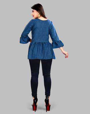 Navy-blue plain viscose rayon party-tops 4