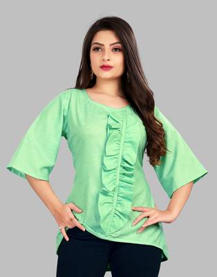 Sea-green plain cotton party-tops 1