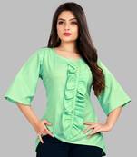 Sea-green plain cotton party-tops