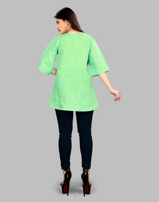 Sea-green plain cotton party-tops 4
