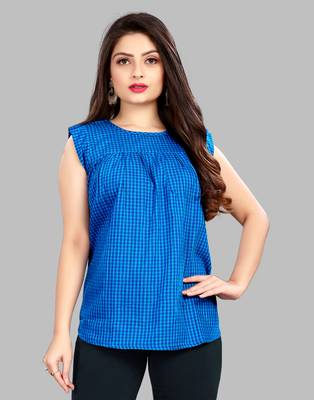 Blue plain cotton cotton-tops 1