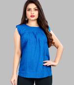 Blue plain cotton cotton-tops