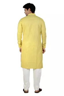 Yellow stripes printed cotton kurta-pajama