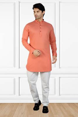 men's raspberry_pink short pathani kurta pant set 1