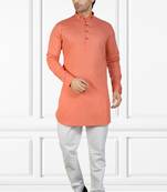 men's raspberry_pink short pathani kurta pant set