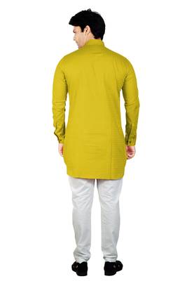 men's yellow short pathani kurta pant set 2