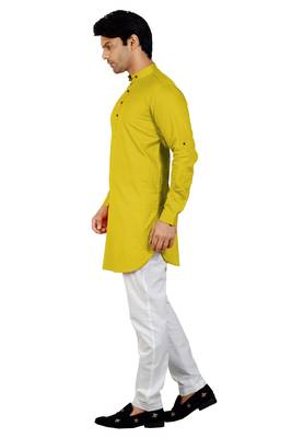 men's yellow short pathani kurta pant set 3