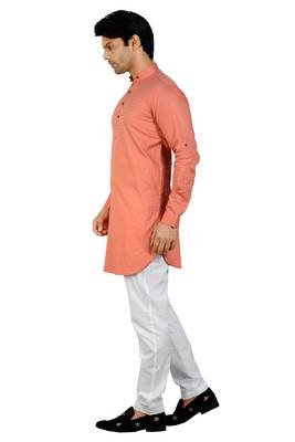 men's raspberry_pink short pathani kurta pant set 3
