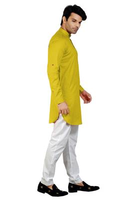 men's yellow short pathani kurta pant set 4