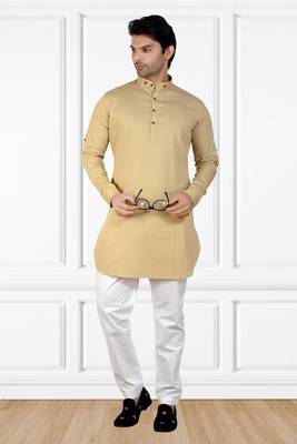men's fawn short pathani kurta pant set 1
