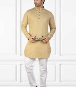 men's fawn short pathani kurta pant set