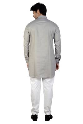 men's grey short pathani kurta pant set 2