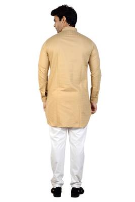 men's fawn short pathani kurta pant set 2