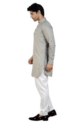 men's grey short pathani kurta pant set 3