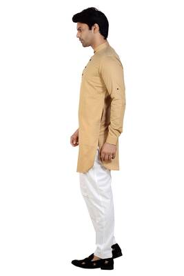 men's fawn short pathani kurta pant set 3