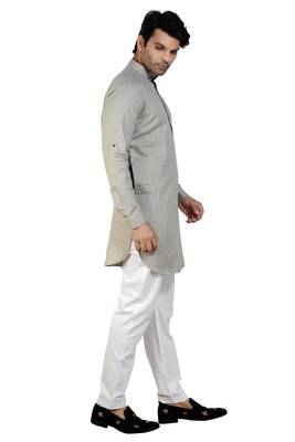 men's grey short pathani kurta pant set 4