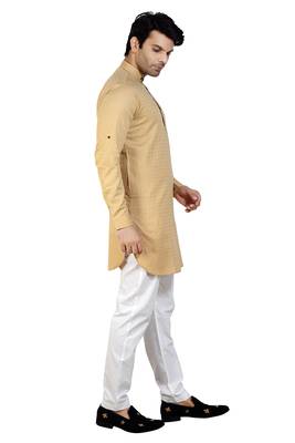 men's fawn short pathani kurta pant set 4