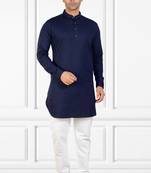 men's Blue short pathani kurta pant set
