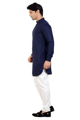 men's Blue short pathani kurta pant set 3